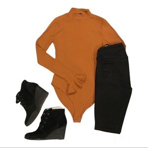 Forever 21 Bell Sleeve Mock Neck Bodysuit Bodysuit